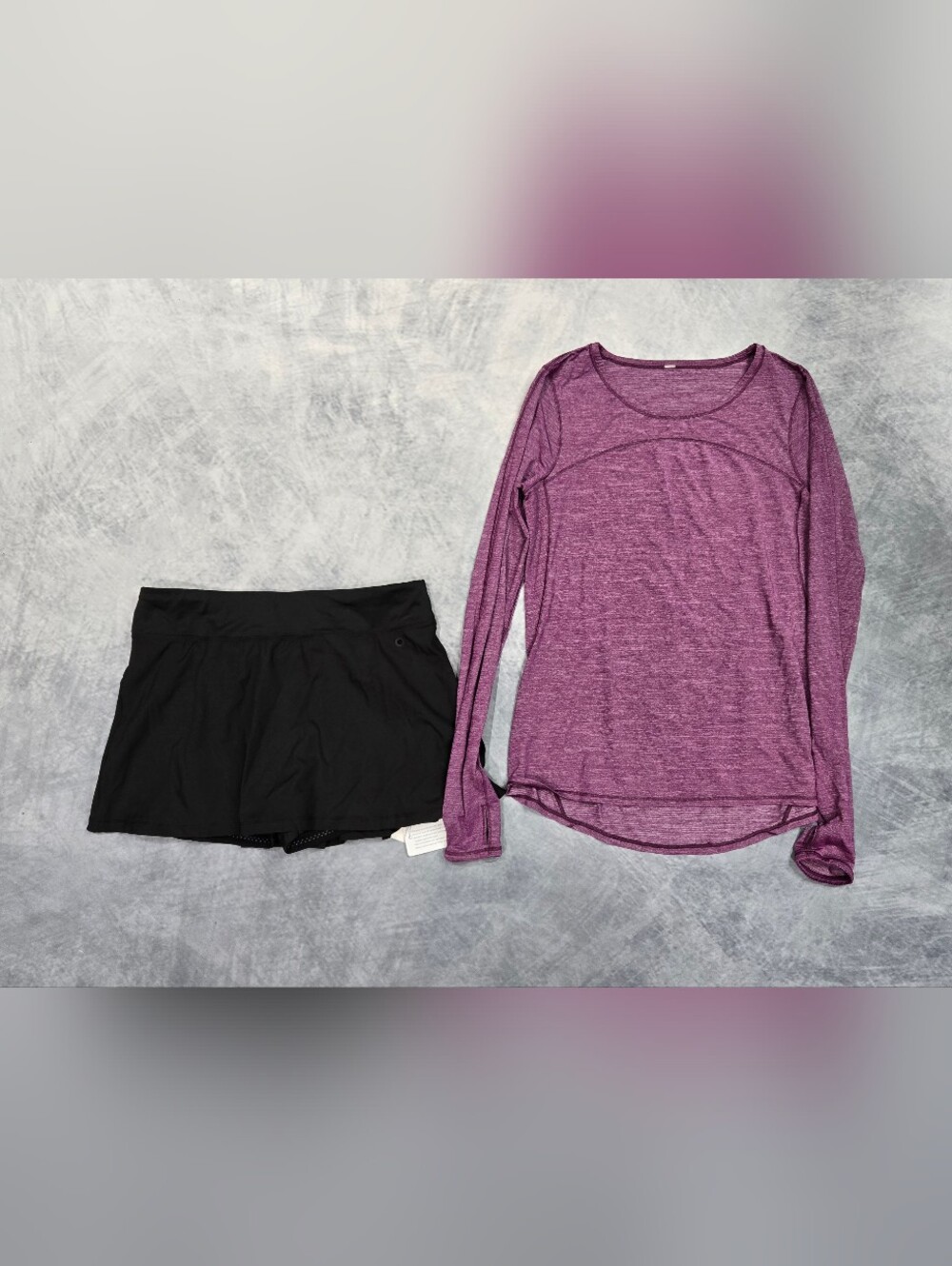 lululemon athletica Heathered Purple Long Sleeve Top with Black Skort